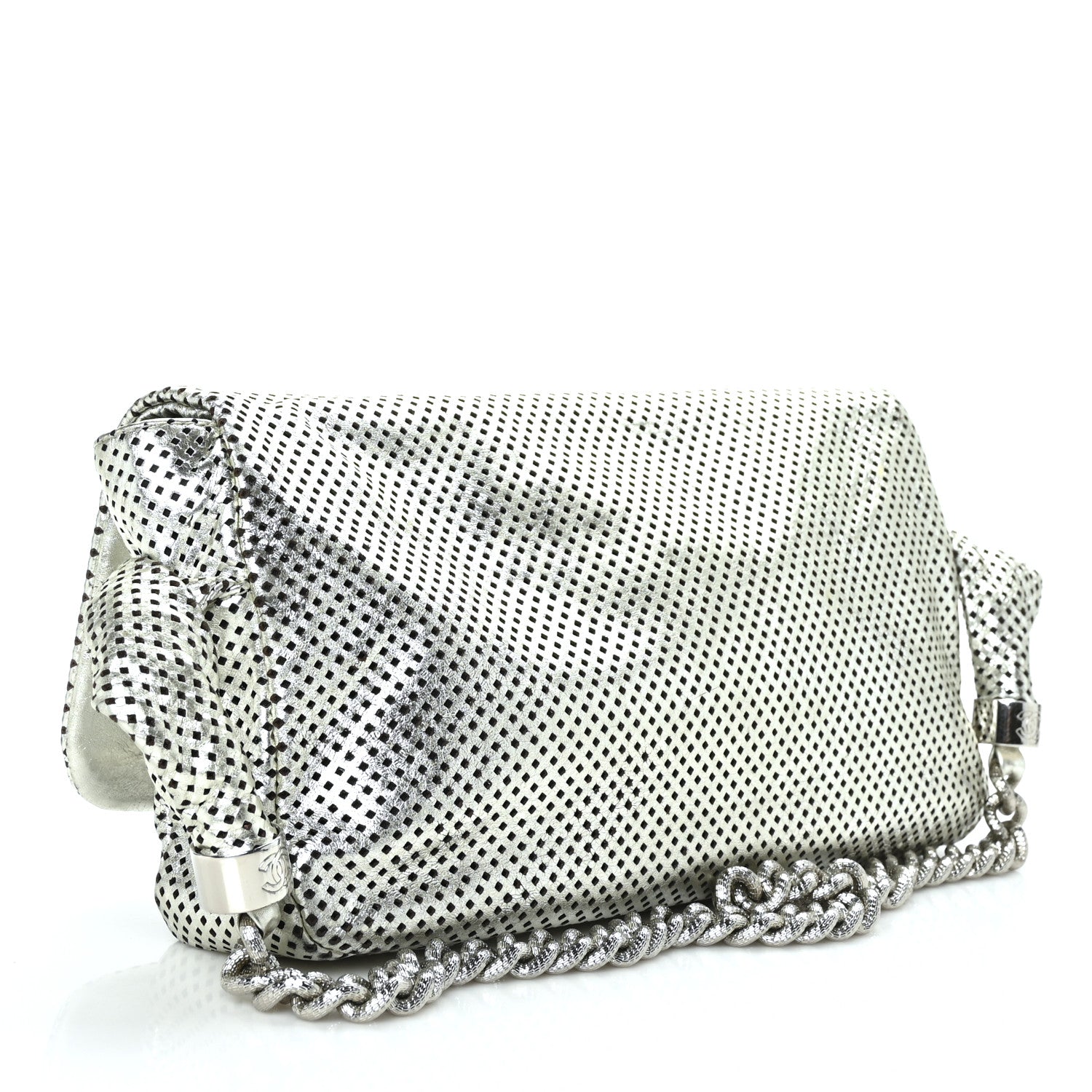 Chanel Metallic Glazed Calfskin Perforated Rodeo Drive Flap Silver 3 of 9