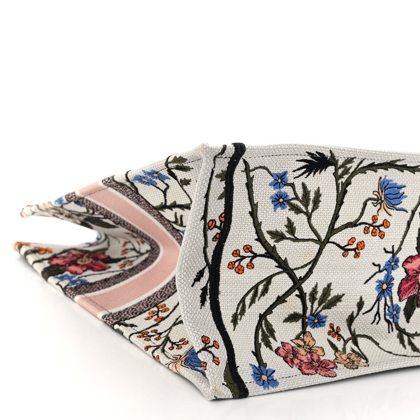 Canvas Embroidered Large Rosa Mutabilis Book Tote White Multicolor