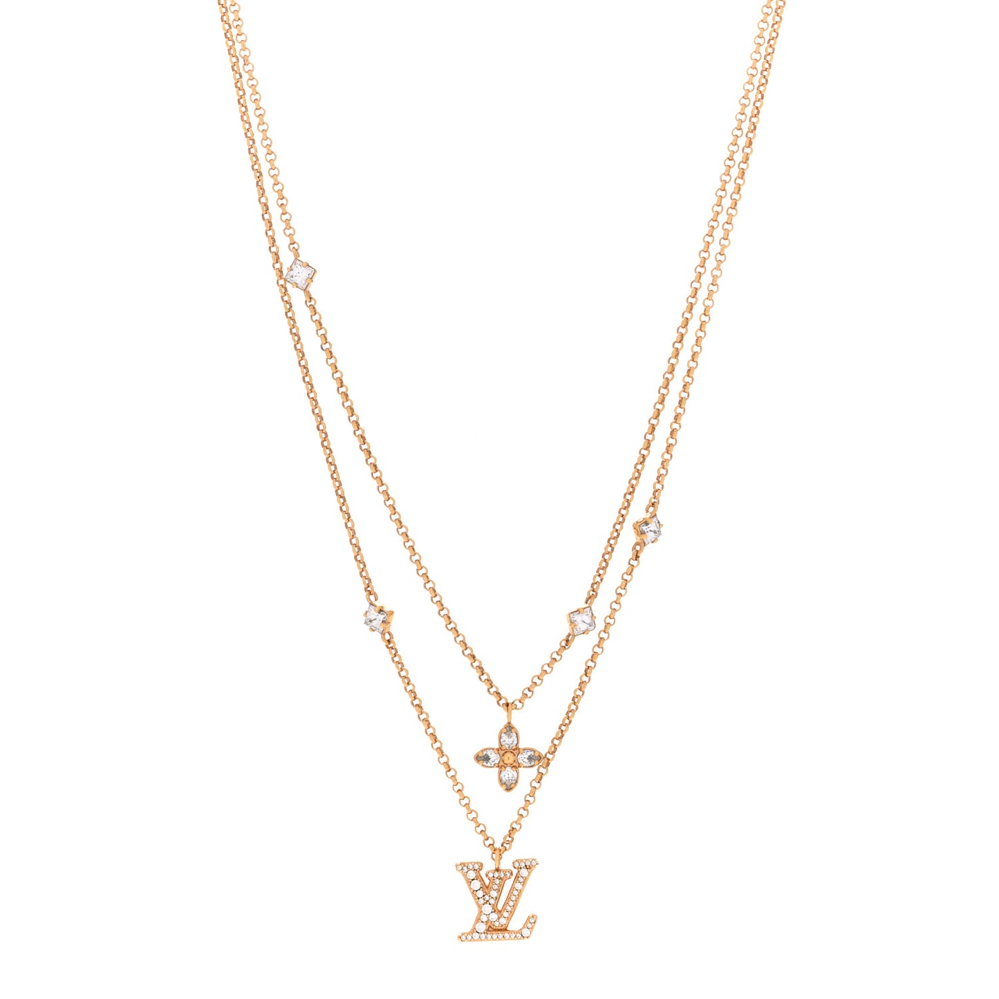 Metal Crystal Lady LV Necklace Gold