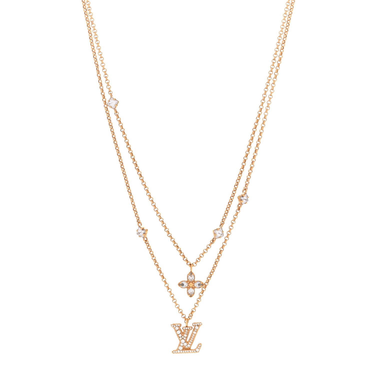 Louis Vuitton Metal Crystal Lady LV Necklace Gold 1 of 7