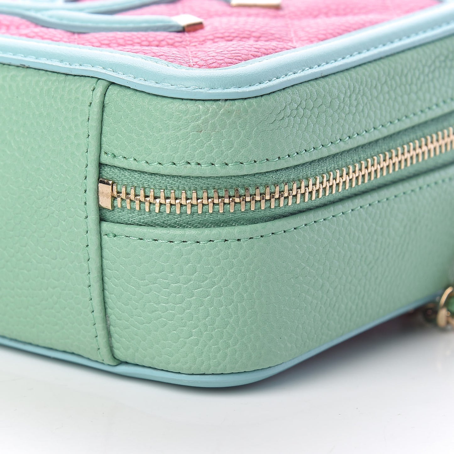 Caviar Quilted Filigree Vanity Clutch With Chain Pink Light Blue Green