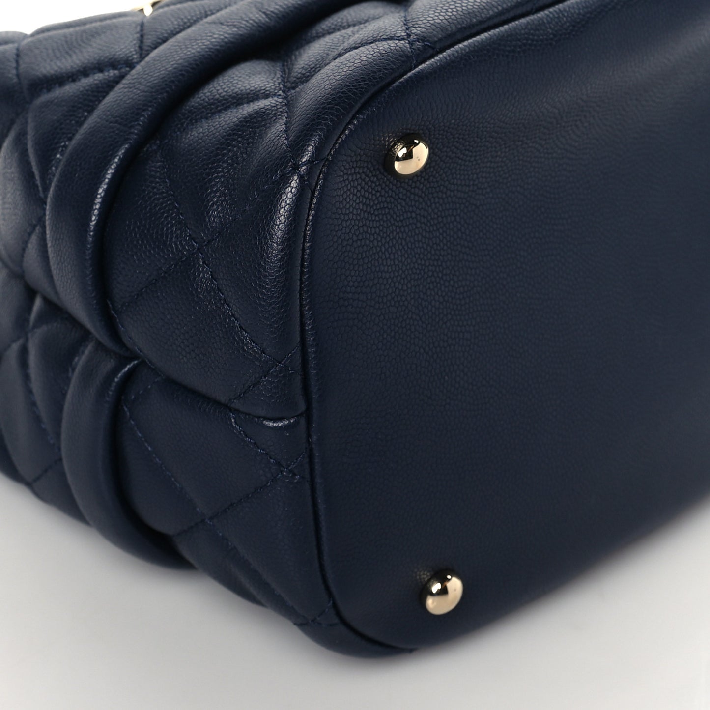 Caviar Quilted Rolled Up Bucket Drawstring Bag Navy