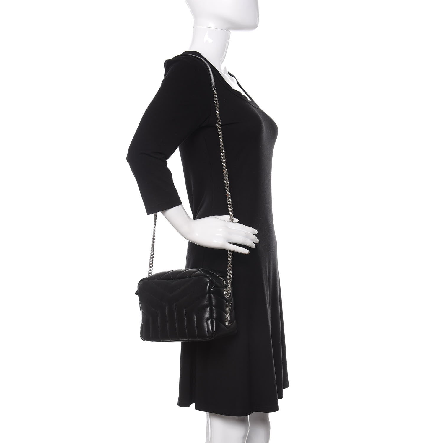 Saint Laurent Calfskin Y Quilted Monogram Small Loulou Bowling Bag Black 2 of 9