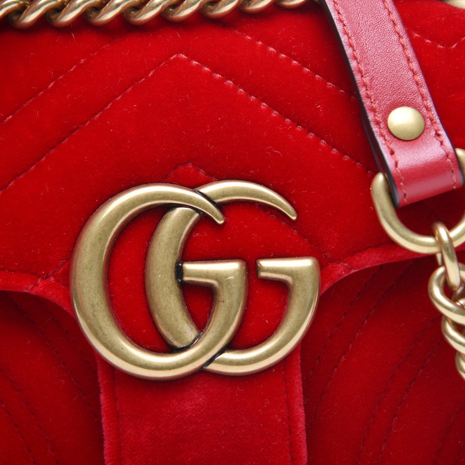 Gucci Velvet Matelasse Mini GG Marmont Shoulder Bag Hibiscus Red 8 of 10