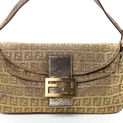 Fendi Metallic Jacquard Zucchino Suede Baguette Peltro Argento Sabbia 7 of 13