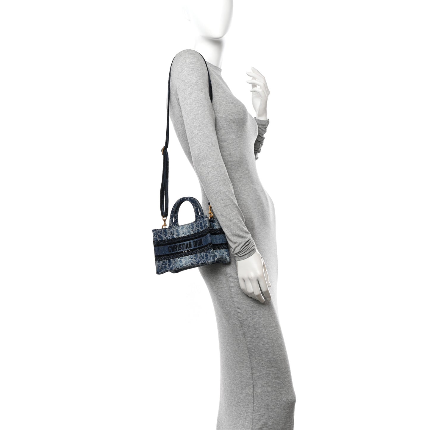 Denim Oblique Mini Book Tote With Strap Blue