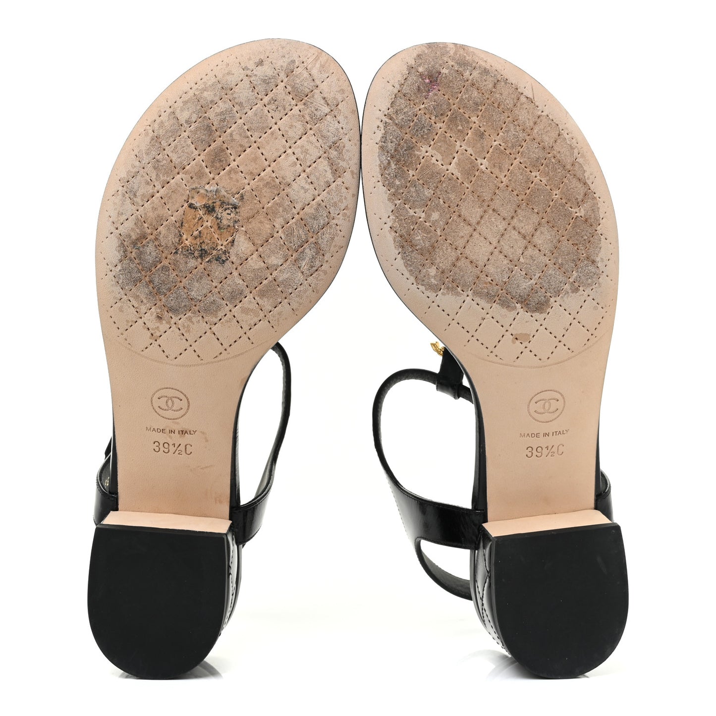 Calfskin Medallion CC Thong Sandals 39.5 Black