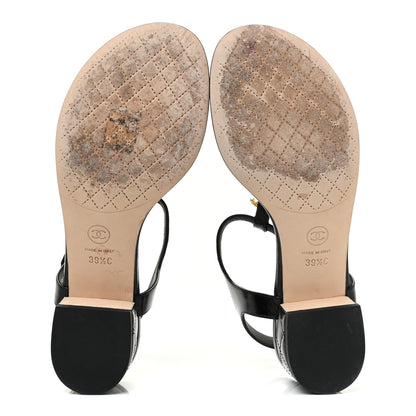 Chanel Calfskin Medallion CC Thong Sandals 39.5 Black 5 of 10