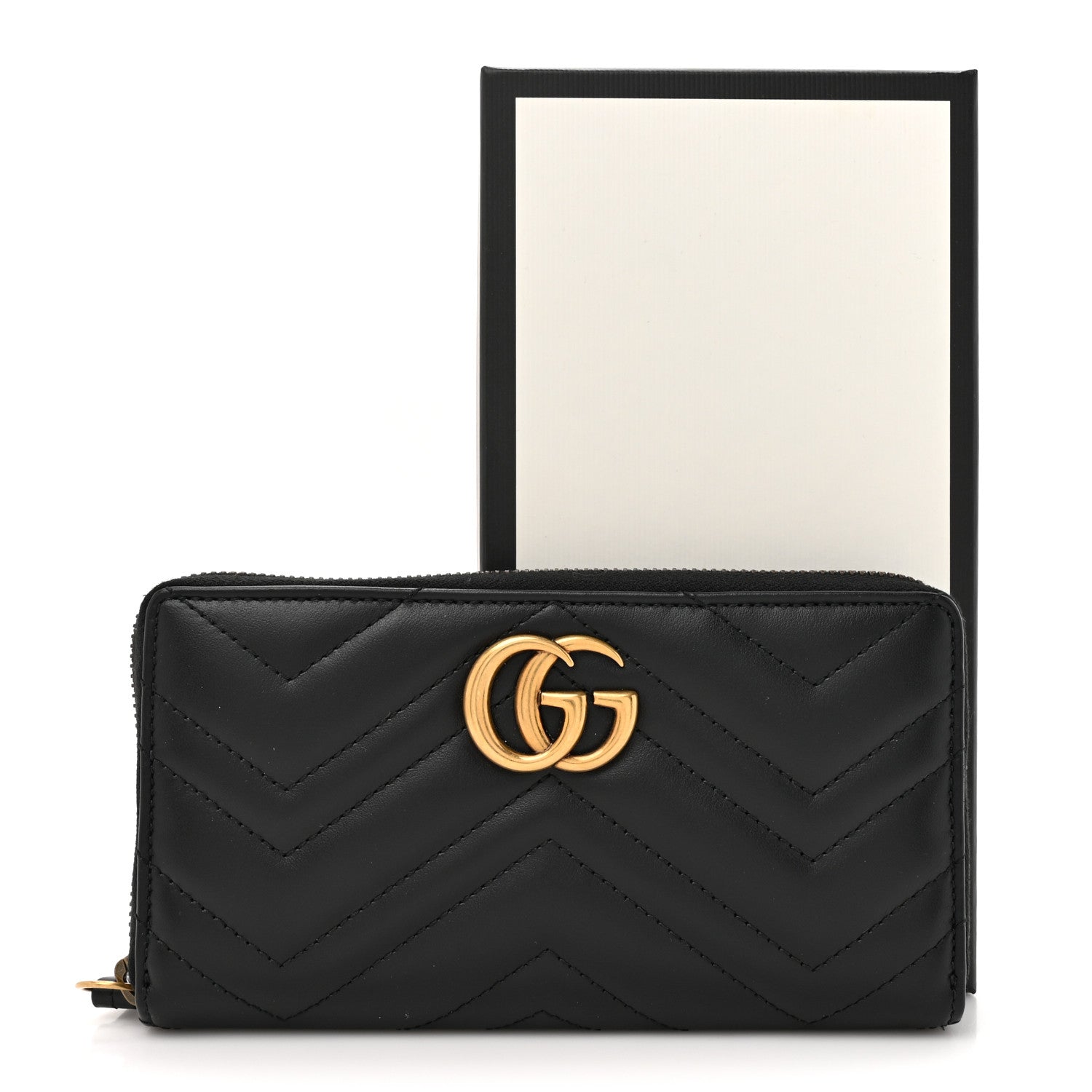Gucci Calfskin Matelasse GG Marmont Zip Around Wallet Black 9 of 9
