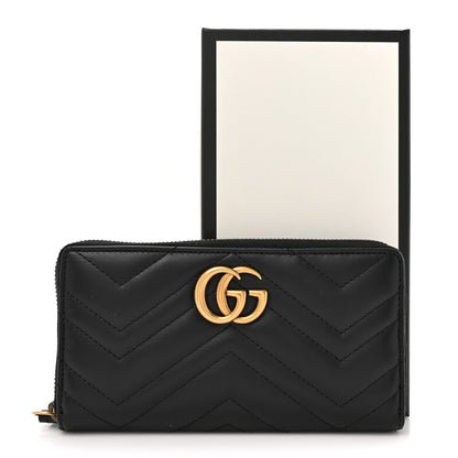 Gucci Calfskin Matelasse GG Marmont Zip Around Wallet Black 9 of 9