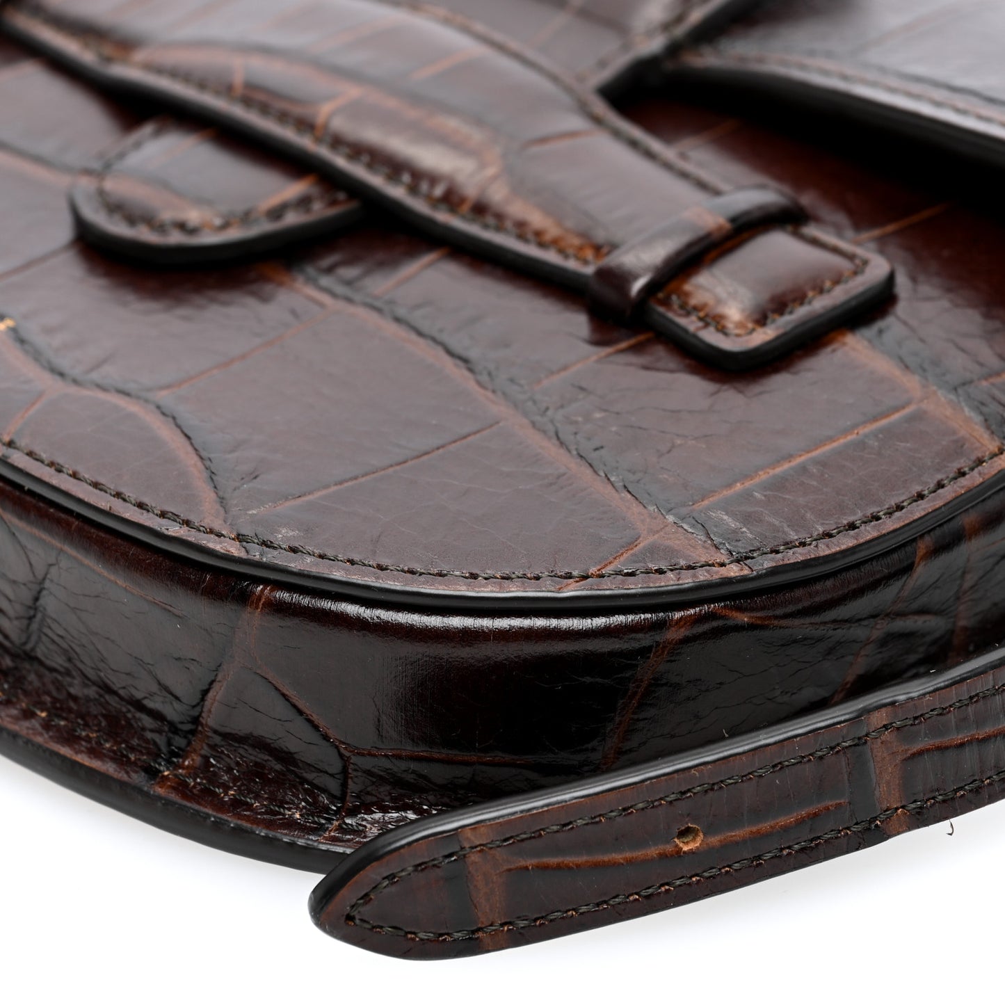 Crocodile Embossed Calfskin Mini Symmetrical Bag Brown