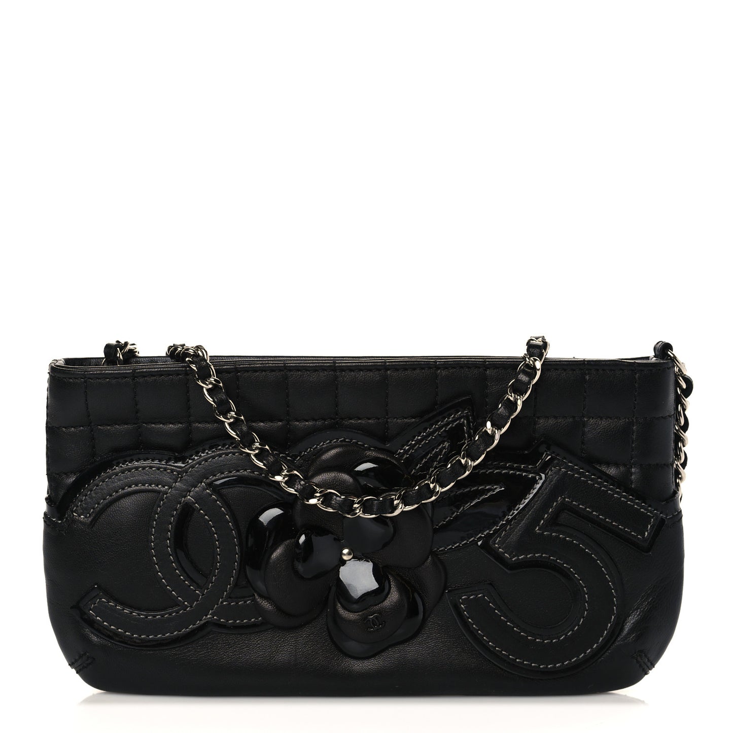Lambskin Camellia No. 5 Chain Pouch Black