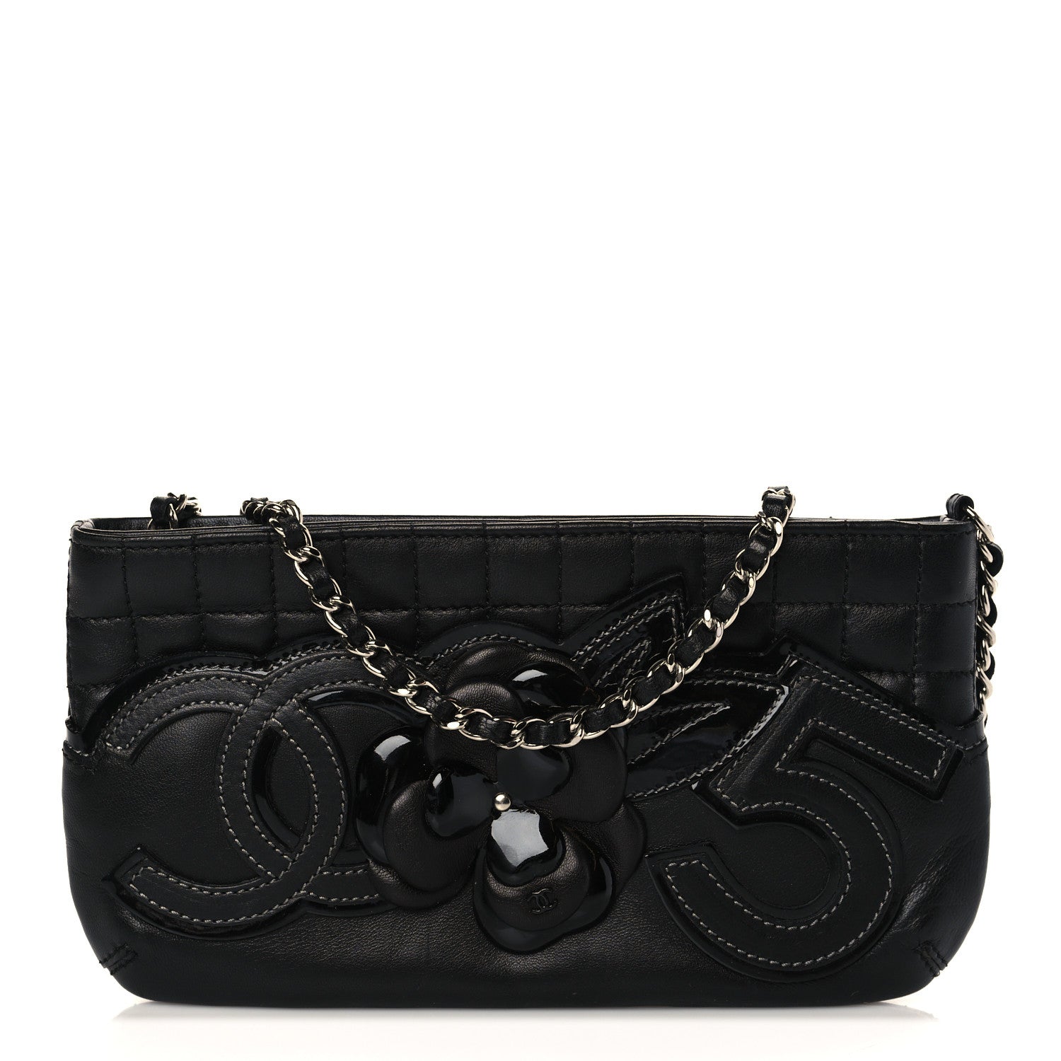 Chanel Lambskin Camellia No. 5 Chain Pouch Black 1 of 9