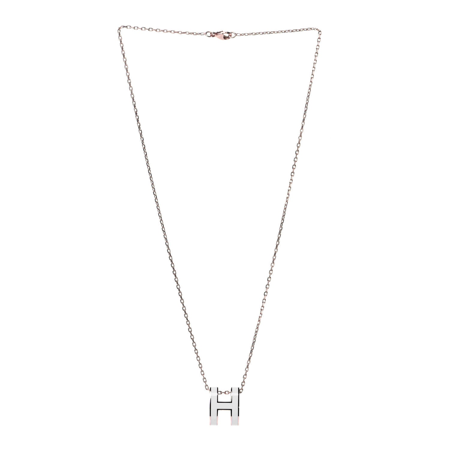 Hermes Lacquered Rose Gold Pop H Pendant Necklace White 2 of 4