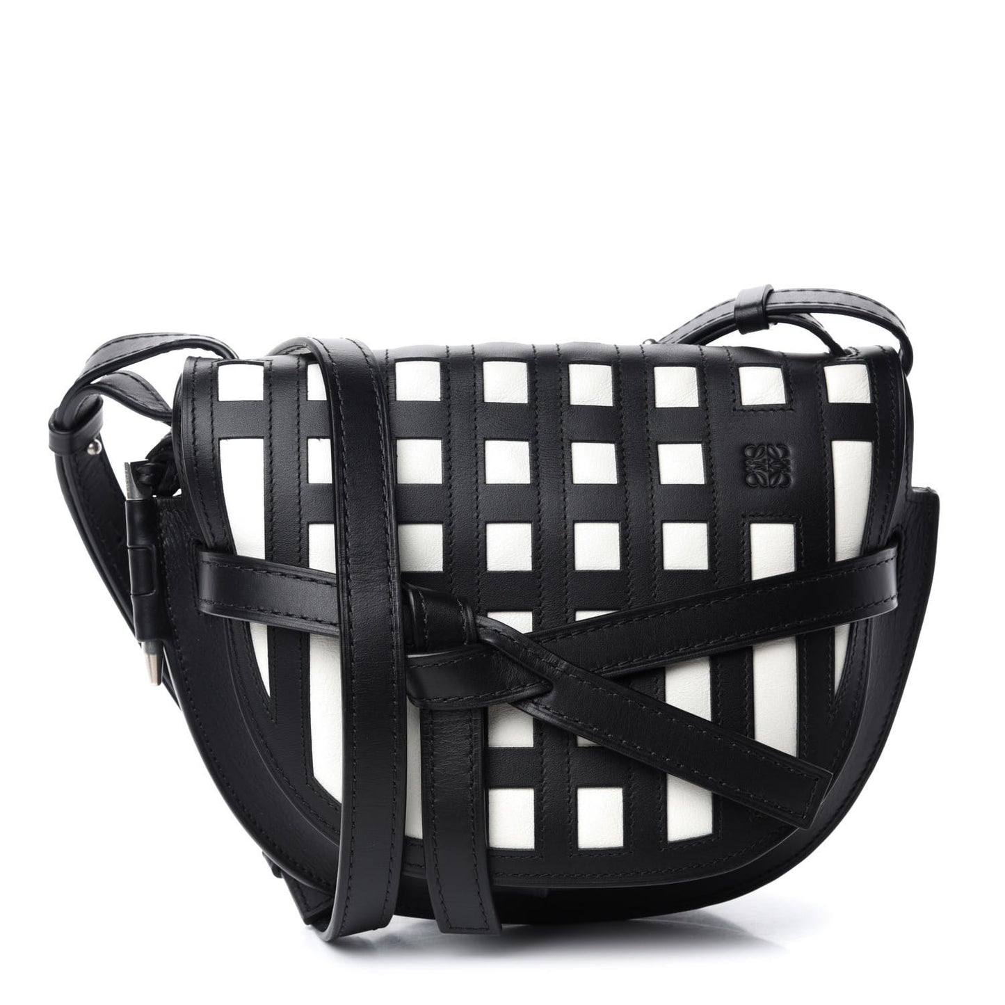 Calfskin Small Gate Crossbody Bag Black White