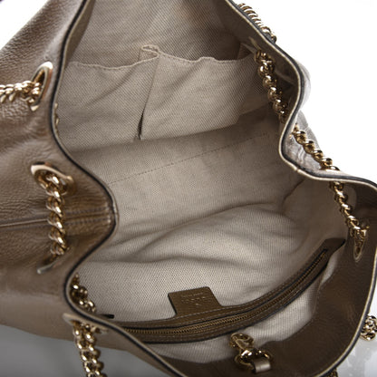 Gucci Metallic Pebbled Calfskin Medium Soho Chain Shoulder Bag Golden Beige 5 of 7