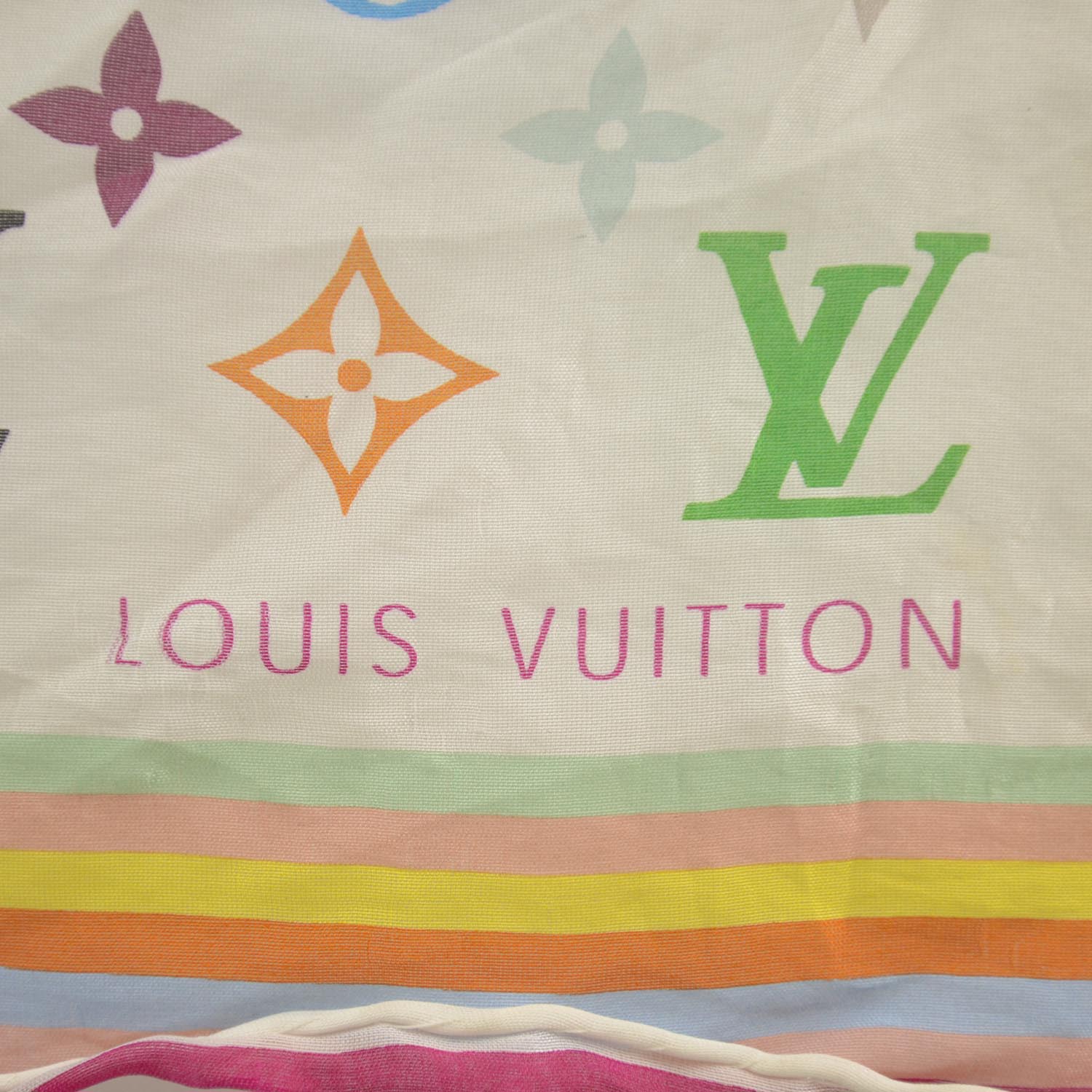 Louis Vuitton Silk Monogram Multicolor Square Scarf White 4 of 4