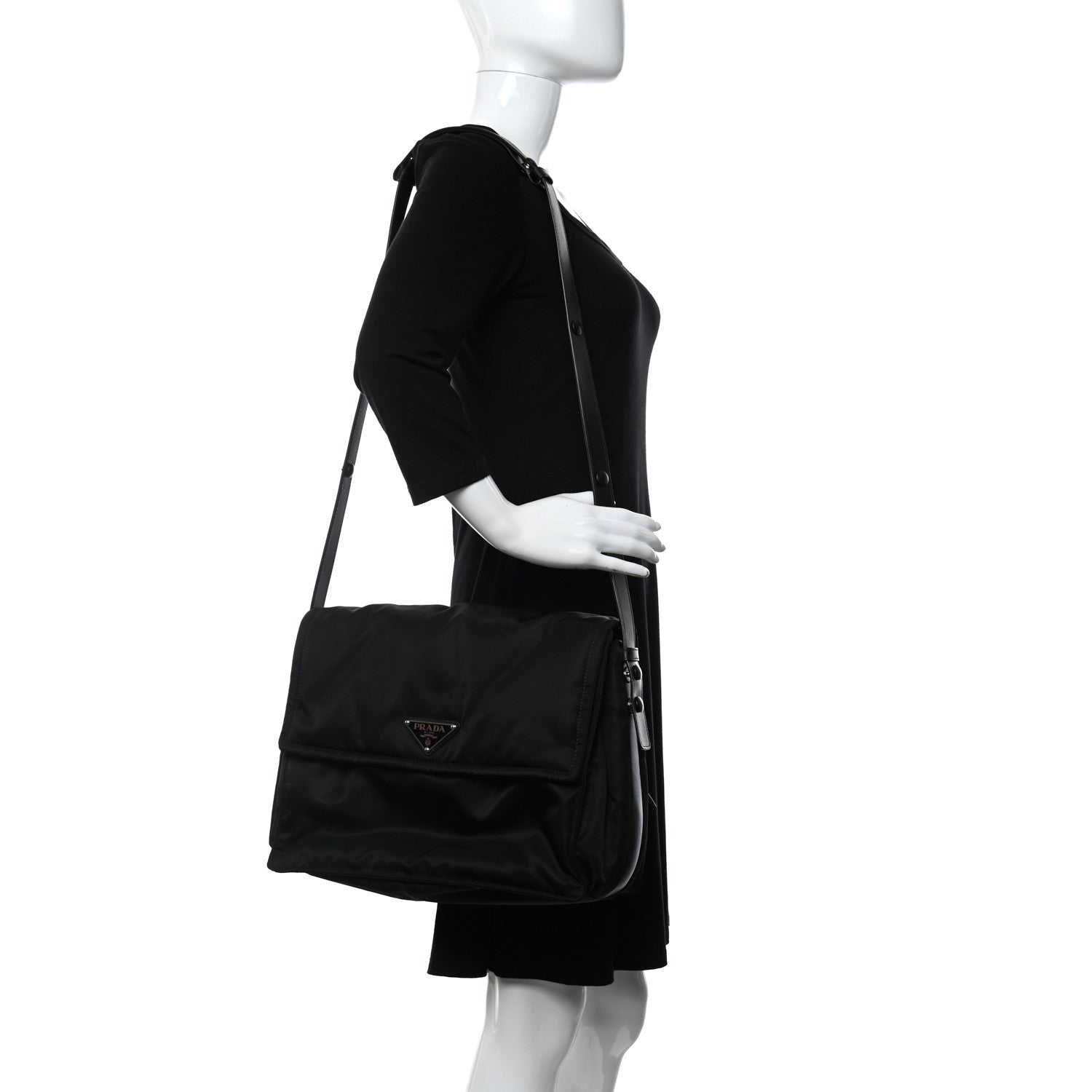 Prada Re-Nylon Vitello Padded Large Flap Shoulder Bag Black 2 of 11