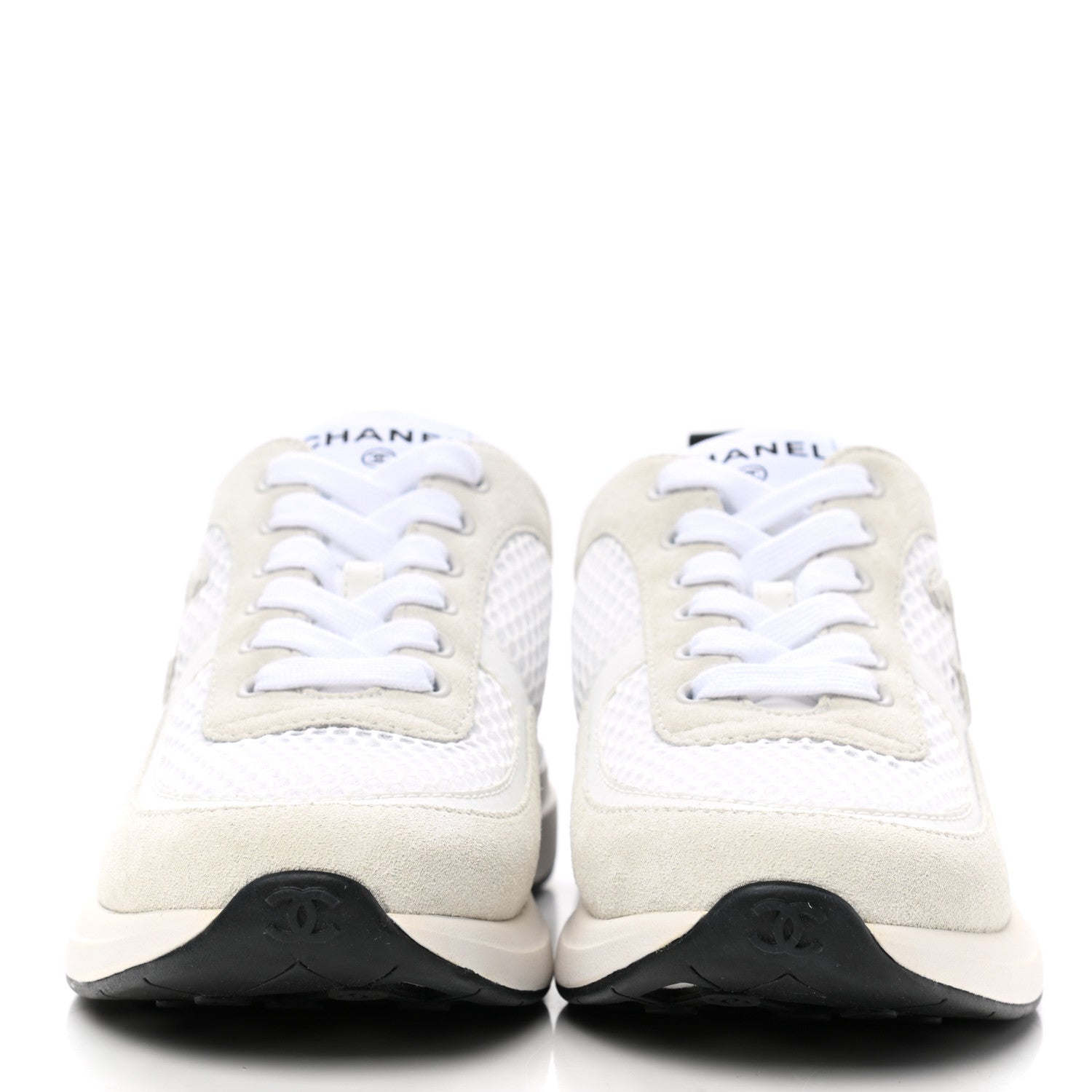 Chanel Calfskin Mesh Lycra Suede Womens Logo Sneakers 37 White 3 of 17