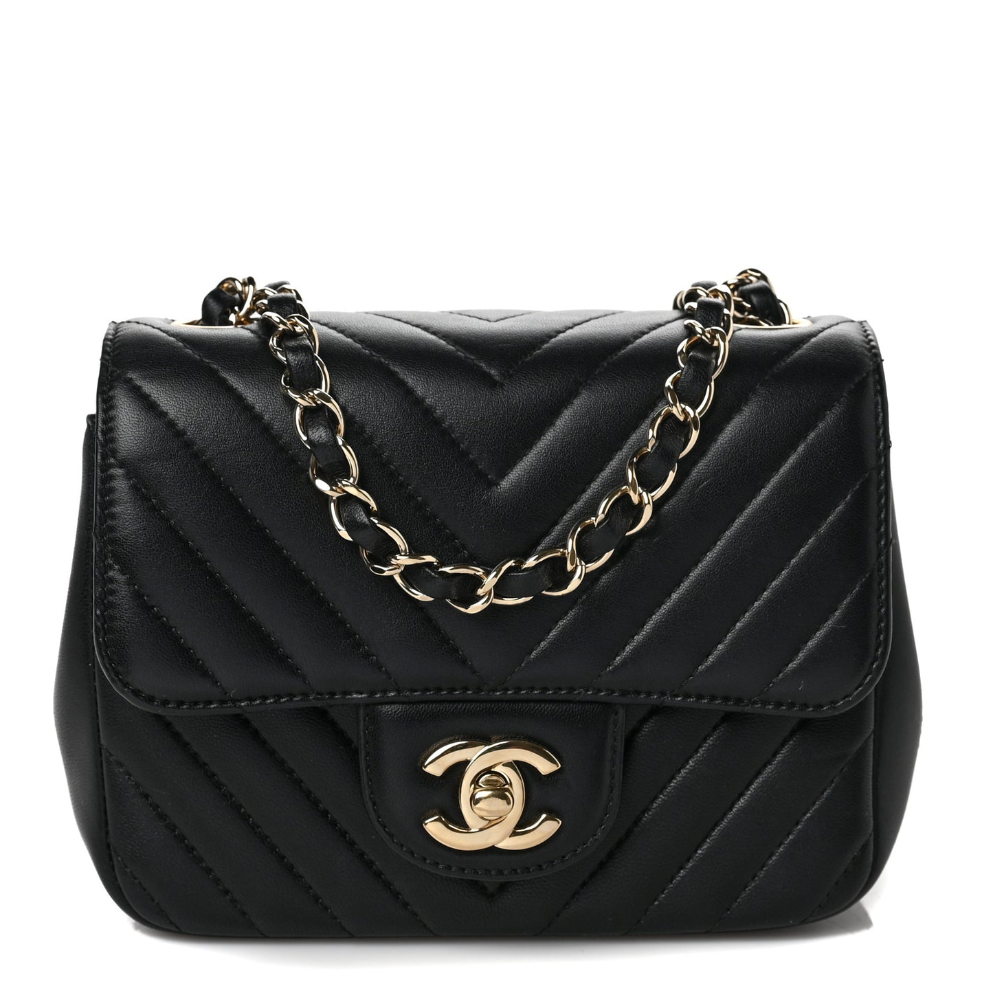 Lambskin Chevron Quilted Mini Square Flap Black
