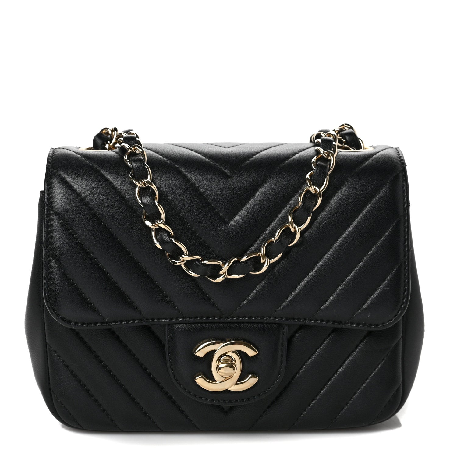 Chanel Lambskin Chevron Quilted Mini Square Flap Black 1 of 7