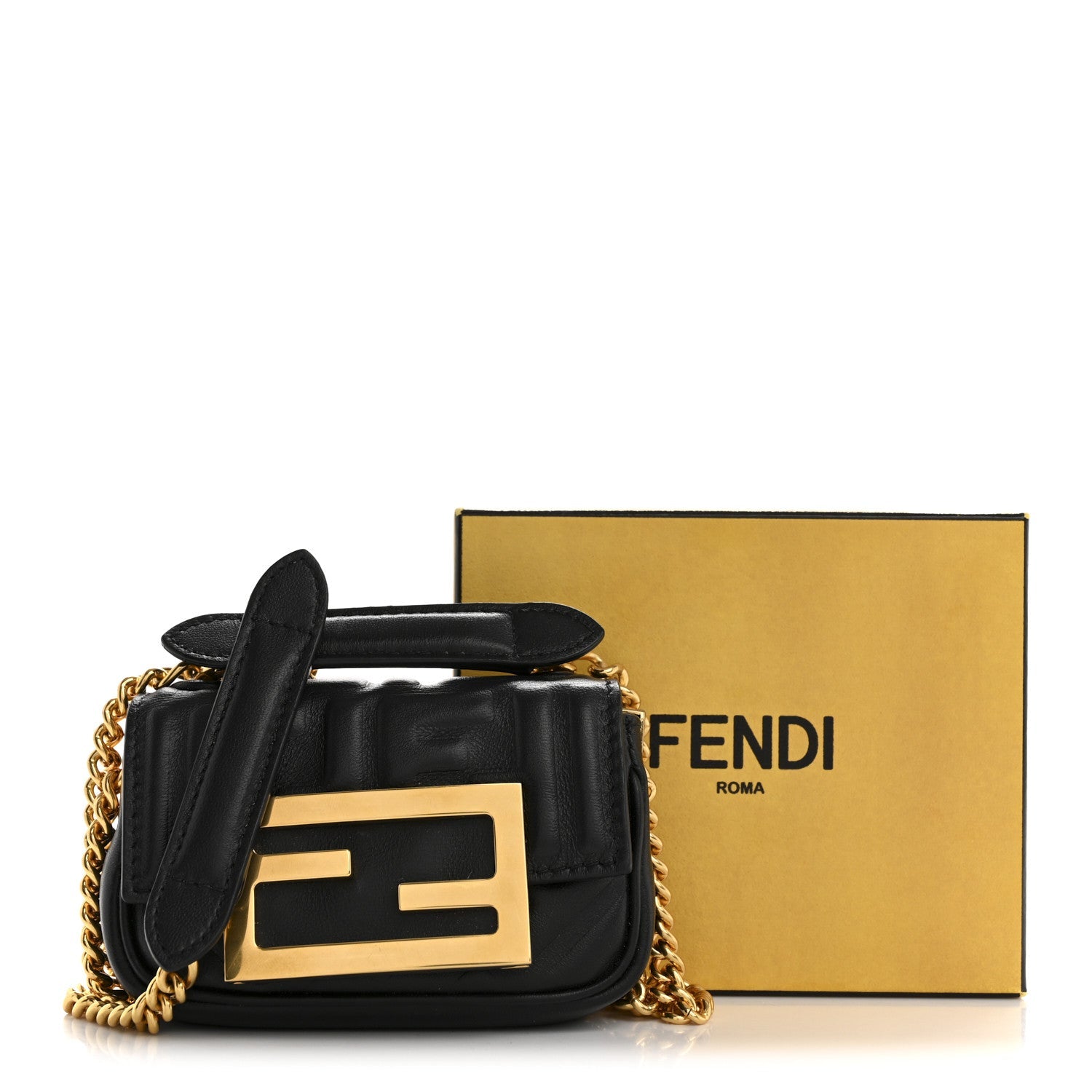 Fendi Nappa Matisse FF Embossed Nano Chain Baguette Black 13 of 13