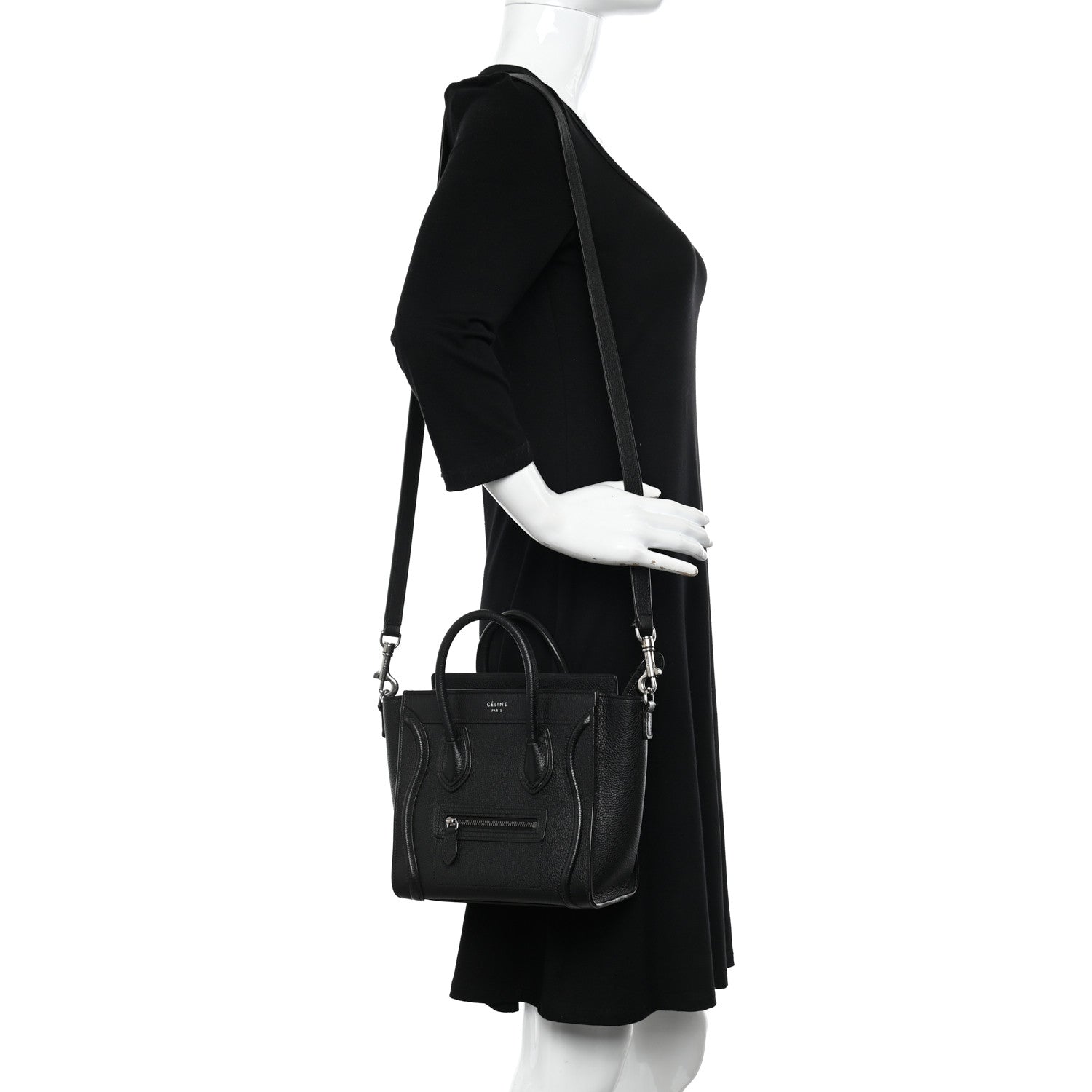 Celine Drummed Calfskin Nano Luggage Black 2 of 14
