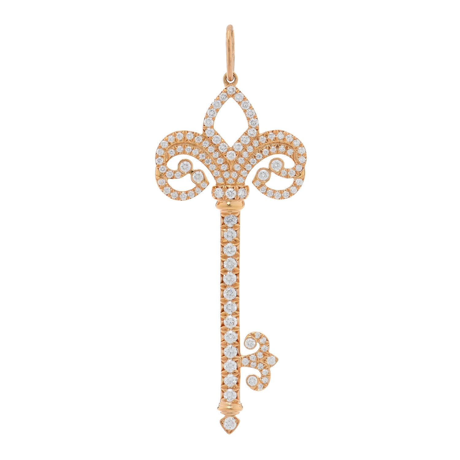 Tiffany 18K Rose Gold Diamond .54ct Fleur De Lis Key Pendant 1 of 4