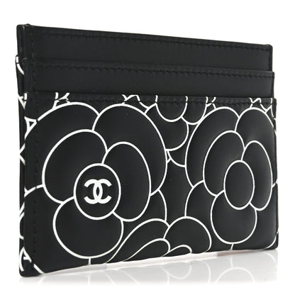 Chanel Lambskin Camellia Embossed Card Holder Black White 3 of 9