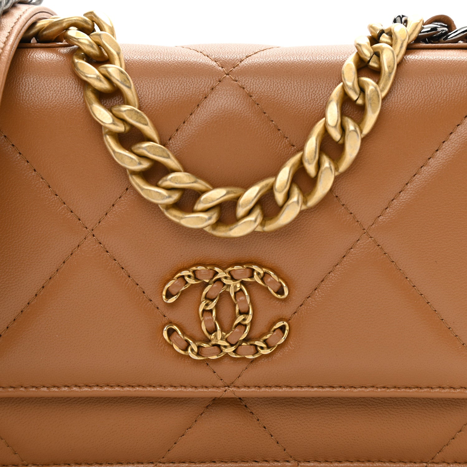Chanel Lambskin Quilted Chanel 19 Wallet On Chain WOC Brown 9 of 11