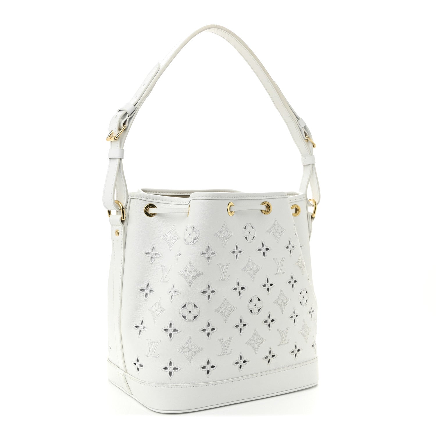 Louis Vuitton Calfskin Monogram Cutout Petit Noe White 3 of 9