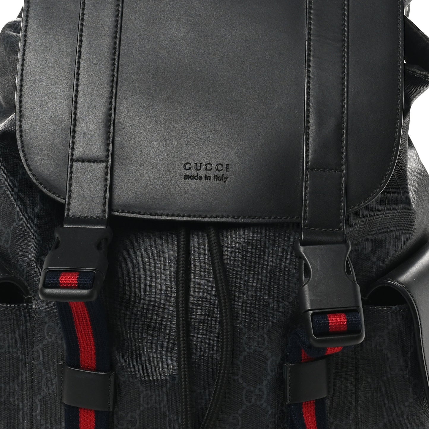 Soft GG Supreme Monogram Calfskin Web Double Buckle Backpack Black