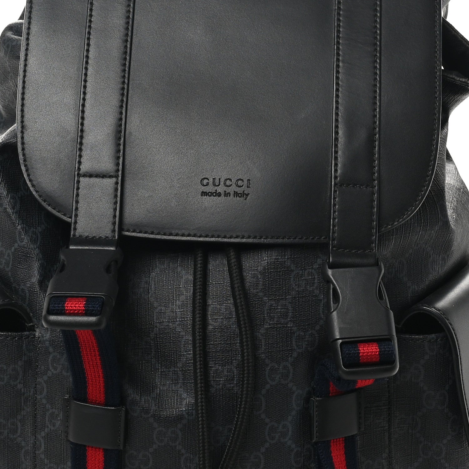 Gucci Soft GG Supreme Monogram Calfskin Web Double Buckle Backpack Black 8 of 10
