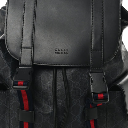 Gucci Soft GG Supreme Monogram Calfskin Web Double Buckle Backpack Black 8 of 10
