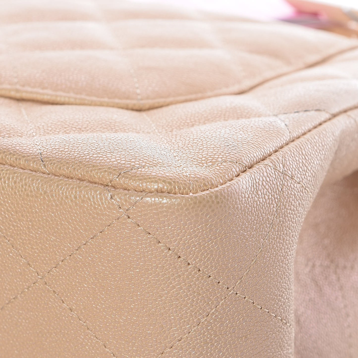 Iridescent Caviar Quilted Jumbo Double Flap Beige