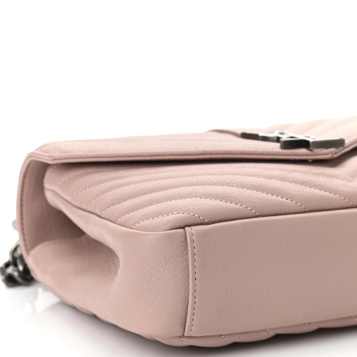 Saint Laurent Sheepskin Matelasse Chevron Monogram Medium College Bag Rose Poudre 9 of 10
