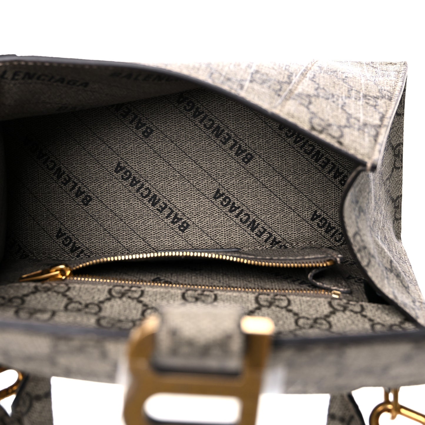 X GUCCI GG Supreme Monogram Small Hourglass Top Handle Bag Beige Ebony