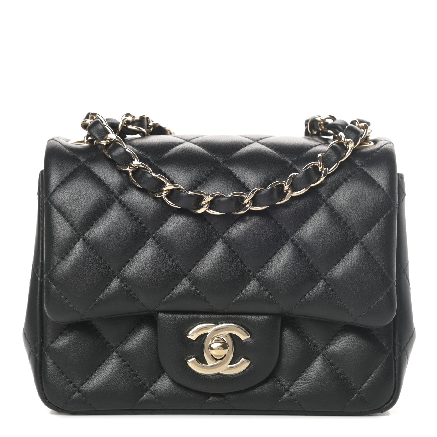 Lambskin Quilted Mini Square Flap Black