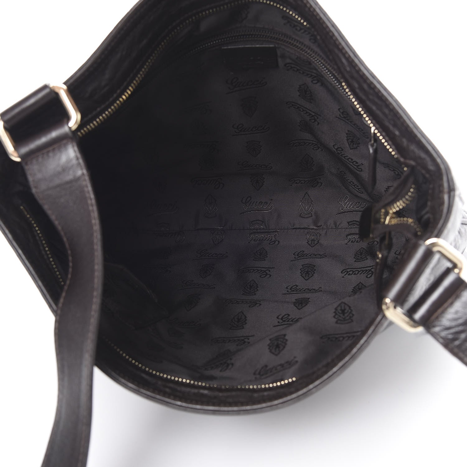 Gucci Guccissima Medium Flat Messenger Bag Dark Brown 4 of 13