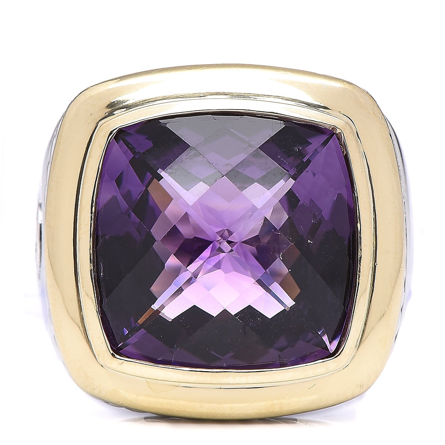 Sterling Silver 18K Yellow Gold Amethyst 16mm Albion Statement Ring 54 7