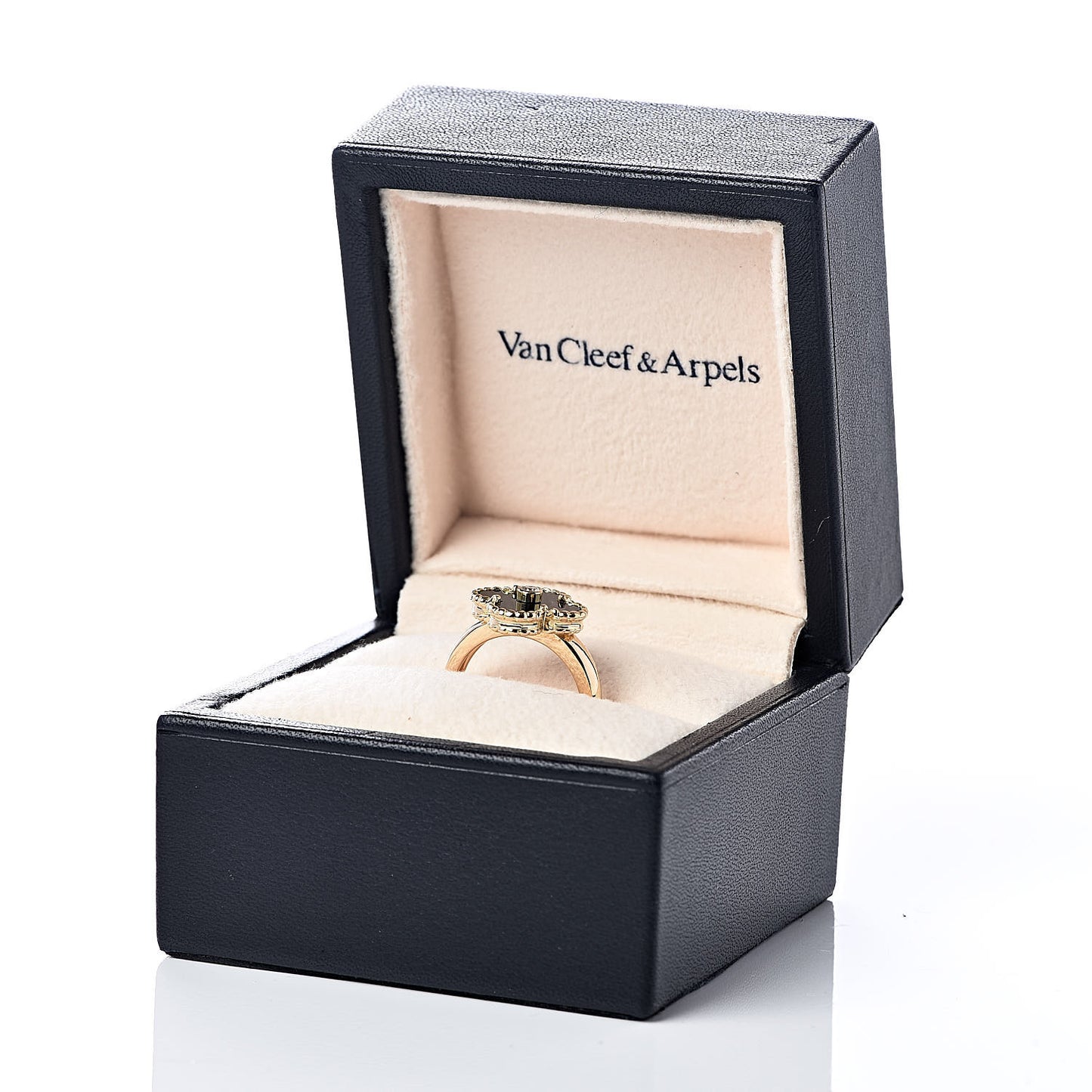18K Yellow Gold Black Onyx Diamond Vintage Alhambra Ring 51 5.75
