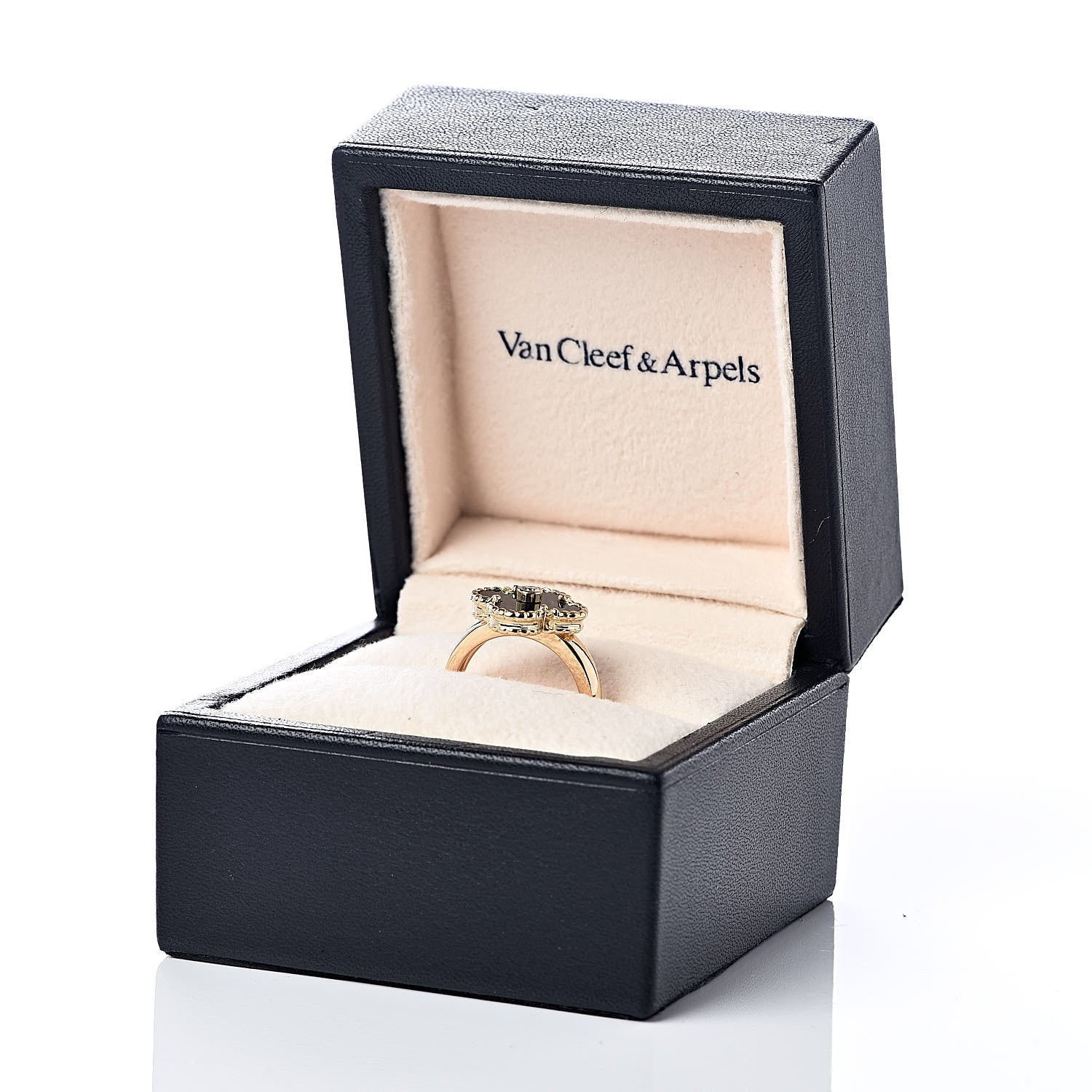 Van Cleef & Arpels 18K Yellow Gold Black Onyx Diamond Vintage Alhambra Ring 51 5.75 6 of 6