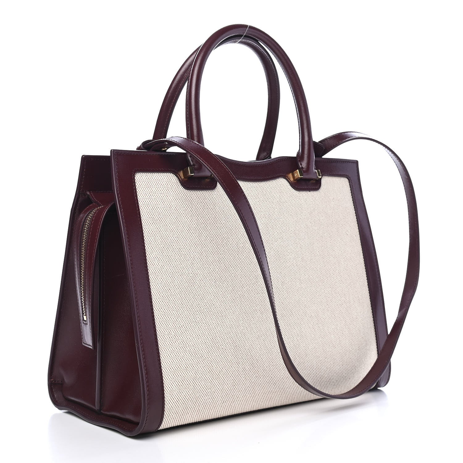 Saint Laurent Canvas Calfskin Medium Uptown Tote Dark Beige 3 of 11