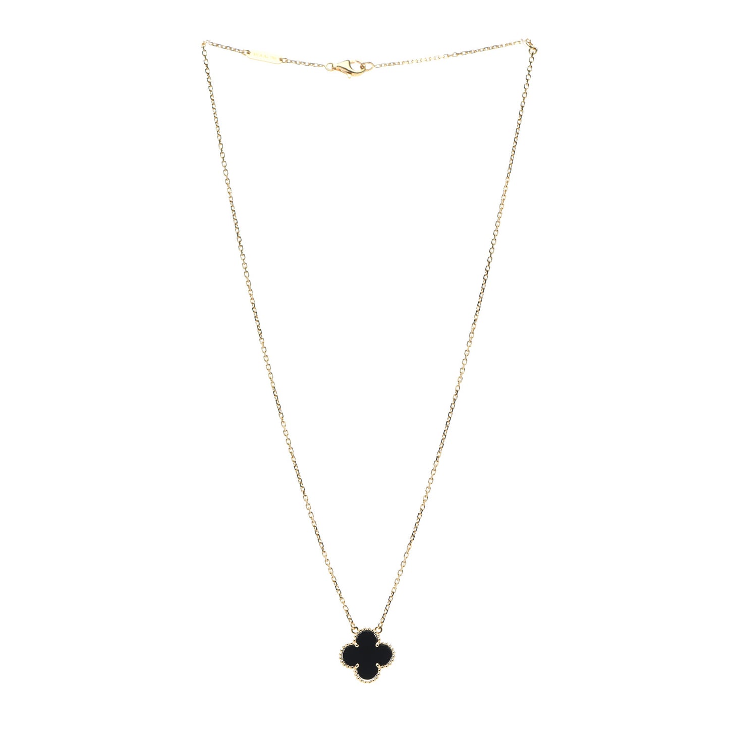 18K Yellow Gold Black Onyx Vintage Alhambra Pendant Necklace