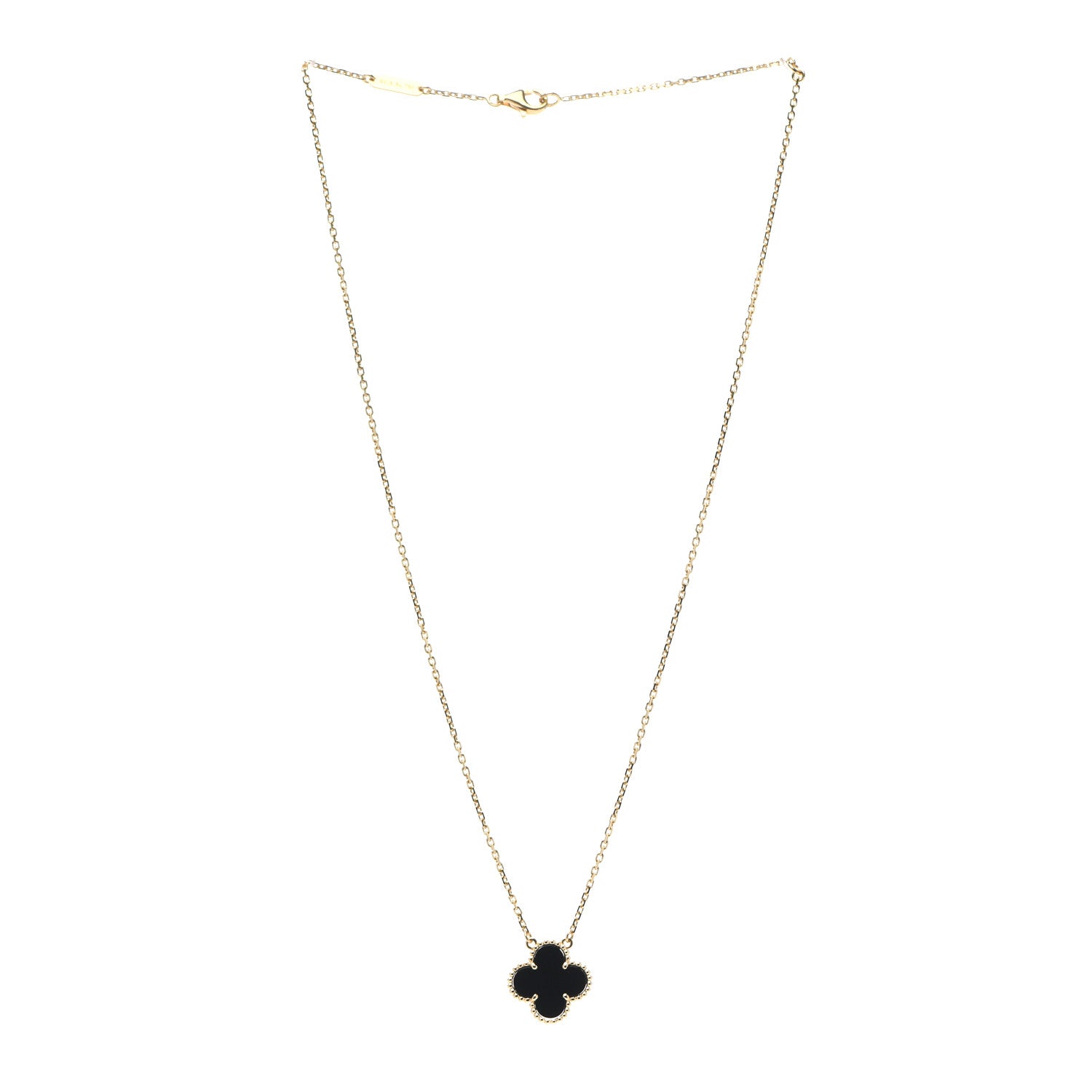 Van Cleef & Arpels 18K Yellow Gold Black Onyx Vintage Alhambra Pendant Necklace 3 of 6