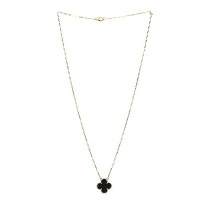 Van Cleef & Arpels 18K Yellow Gold Black Onyx Vintage Alhambra Pendant Necklace 3 of 6