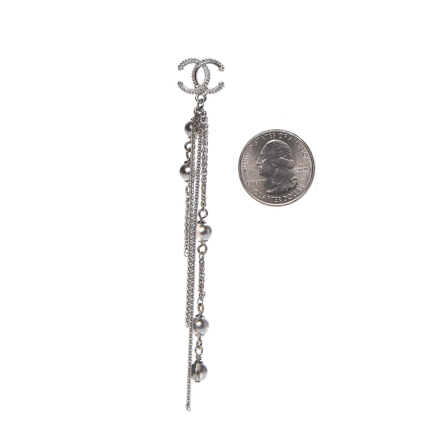 Chanel CC Dangle Earrings Pearly Grey Silver 2 of 4