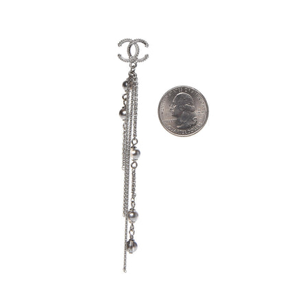 Chanel CC Dangle Earrings Pearly Grey Silver 2 of 4