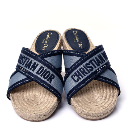 Christian Dior Canvas Embroidered Granville Espadrille Crisscross Flat Slide Sandals 38 Denim 5 of 10