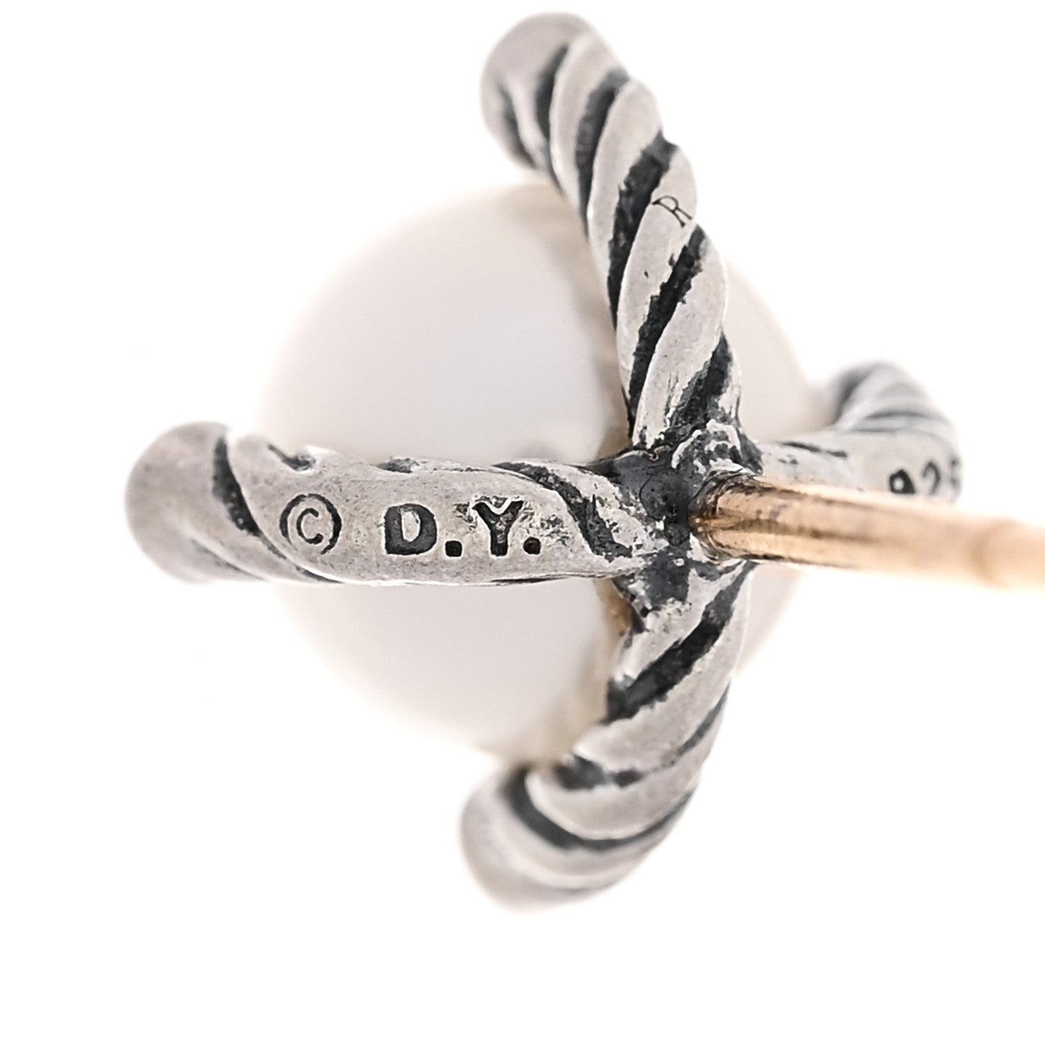 David Yurman Sterling Silver Diamond Cultured Pearl 6-6.5mm Cable Stud Earrings 4 of 5